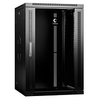 Cabeus SH-05F-18U60/45-R-BK Шкаф телекоммуникационный настенный разобранный 19 18U 600x450x901mm (ШхГхВ) дверь стекло, цвет черный (RAL 9004) | код 10773c | Cabeus