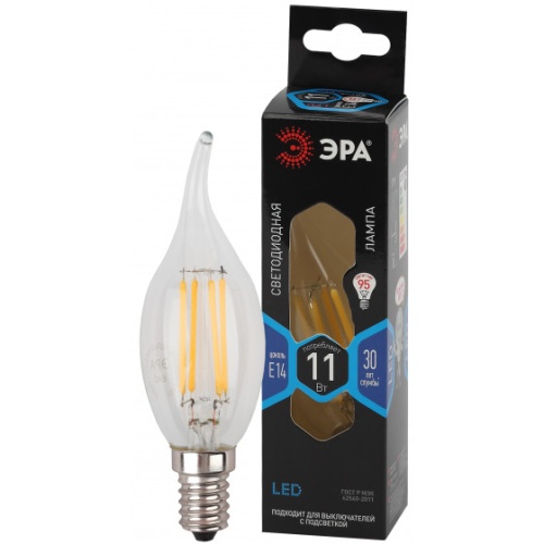Лампа светодиодная филаментная F-LED BXS-11W-840-E14 BXS 11Вт свеча на ветру 4000К нейтр. бел. E14 | Код. Б0047002 | ЭРА