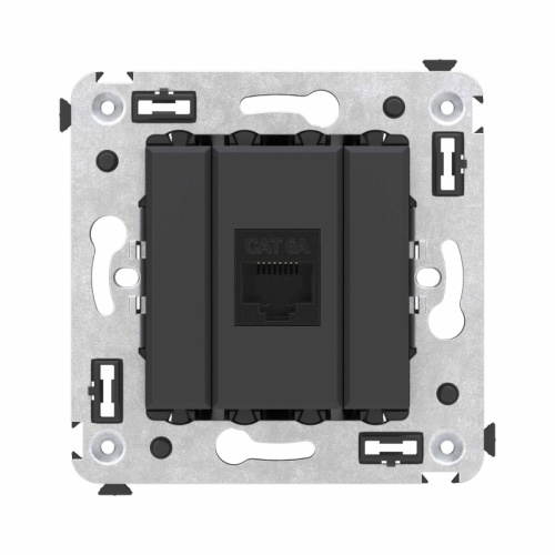 Компьютерная розетка RJ-45 без шторки в стену, кат.6А одинарная, Avanti, Черный матовый | код 4412673 | DKC Компьютерная розетка RJ-45 без шторки в стену, кат.6А одинарная, Avanti, Черный матовый | код 4412673 | DKC