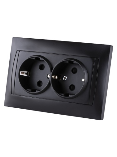 Розетка двойная 2П+З 16А 250В с защ. шт. графит Лама TDM | код SQ1815-0613 | TDM