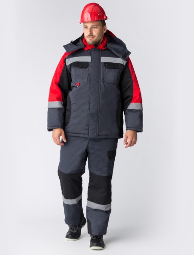 Костюм зимний Фаворит-Мега (ткань Протек,240) полукомбинезон, черный красный серый, 52-54 170-176 | код 87472322 | Факел
