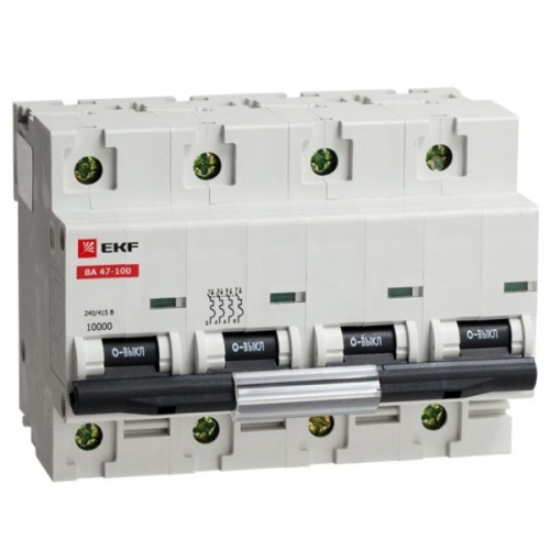 Автоматический выключатель ВА 47-100, 4P 10А (C) 10kA EKF | код. mcb47100-4-10C | EKF 