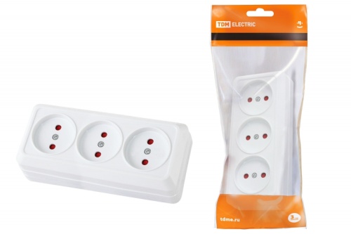 Розетка 3-х местная горизонтальная 2П открытой установки IP20 10A с з/ш белая Ладога TDM | код SQ1801-0125 | TDM Розетка 3-х местная горизонтальная 2П открытой установки IP20 10A с з/ш белая Ладога TDM | код SQ1801-0125 | TDM