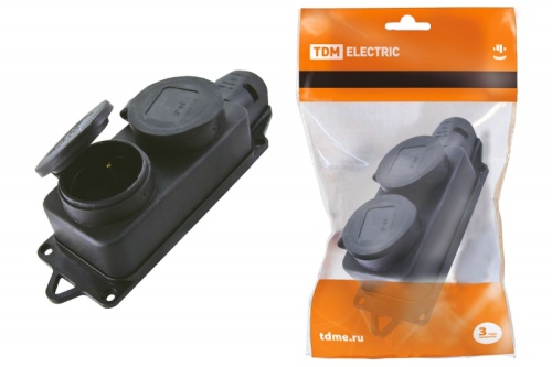 Розетка двухместная с заглушками каучук 2Р+РЕ 16А 250В IP44 TDM | код SQ0612-0010 | TDM Розетка двухместная с заглушками каучук 2Р+РЕ 16А 250В IP44 TDM | код SQ0612-0010 | TDM