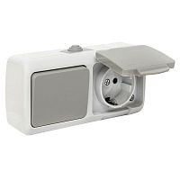 Мурманск Блок розетка 1-м 16А с заземлением с крышкой+ 1-кл выключатель IP54 серый | код EFRV16-050-30-540 | EKF
