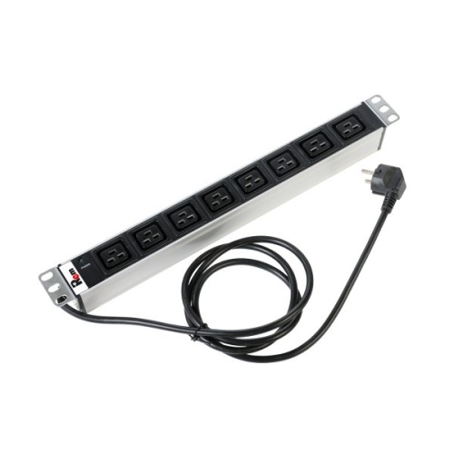 Блок розеток Rem-16 с инд., 8 IEC 60320 C19, 16 A, алюм., 19, шнур 3 м. | код R-16-8C19-I-440-3 | REM