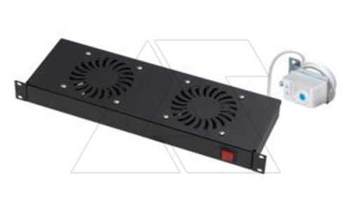 Блок охлаждения 19.1U для монтажа в щит, 2 вентилятора, термостат, кнопка включения/отключения, черный | код LN-FAN-THM-2FRM-BL | LANDE