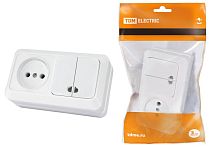 Блок комбинированный выкл. 2-кл. с/п 10А + розетка 2П 10А 250В БКВР IP20 белый Ладога TDM | код SQ1801-0108 | TDM