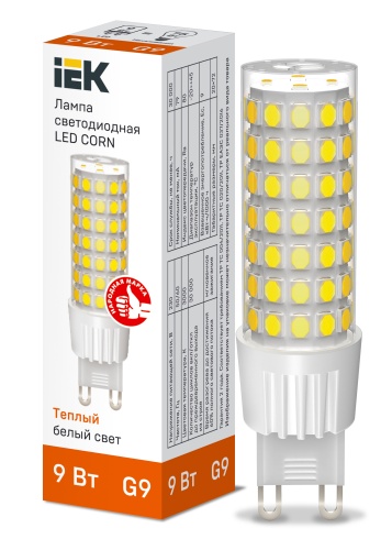 Лампа светодиодная CORN капсула 9Вт 230В 3000К керамика G9 | код LLE-CORN-9-230-30-G9 | IEK