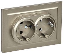 BRITE Розетка 2-местная с заземлением без защитных шторок 16А в сборе РС12-3-БрШ шампань | код BR-R21-16-K37-F | IEK