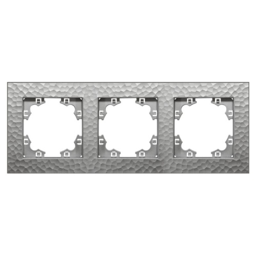 Рамка фактурная 3 поста универсальная UNIVersal Афина серебро (еврослот) | код A10045-S | Universal Рамка фактурная 3 поста универсальная UNIVersal Афина серебро (еврослот) | код A10045-S | Universal