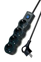 Удлинитель 4х1.5м ПВС 3х0.75 с защ. шторк. с заземл. IP20 с выкл. 220В 10А 2200Вт черн. | код YKsm1.5m-4g-Z-V10A-B | КОСМОС