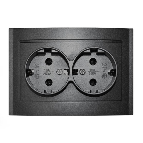 Розетка 2-м СП Бриллиант 16А IP20 с заземл. в сборе графит Universal 7947533-Gr Розетка 2-м СП Бриллиант 16А IP20 с заземл. в сборе графит Universal 7947533-Gr