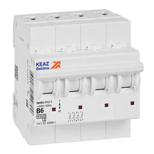 Выключатель автоматический модульный OptiDin BM63-4B6-4,5-УХЛ3 | код 329526 | КЭАЗ Выключатель автоматический модульный OptiDin BM63-4B6-4,5-УХЛ3 | код 329526 | КЭАЗ