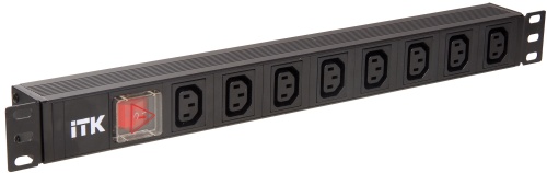 ITK PDU 8 розеток C13 с LED выключателем,1U, вх. С14, без шнура, алюминиевый профиль | код PH12-8C133 | IEK