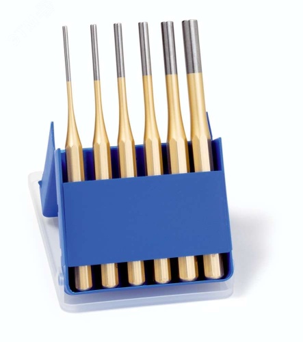Набор выколоток Standard DIN 6450, 6 предметов, 3 / 4 / 5 / 6 / 8 / 10 мм, Cr-V, золотистые, пластиковый кейс | код RE-4251500 | RENNSTEIG