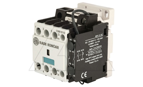 Контактор CNN 18 10, 3P, 18A/(30A по AC-1), 7.5kW(400VAC), 1NO, Uk=24VDC, Iвтяг=5,1А, Iудерж=0,12А | код EAC606440 | Rade Koncar