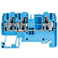 Проходная клемма, 3 точки подключения, тип фиксации провода: push in, номинальное сечение: 2,5/4 мм кв., 32A, 800V, ширина: 5 мм, цвет: синий, тип монтажа: DIN 35 | код 56.203.5055.6 | Wieland