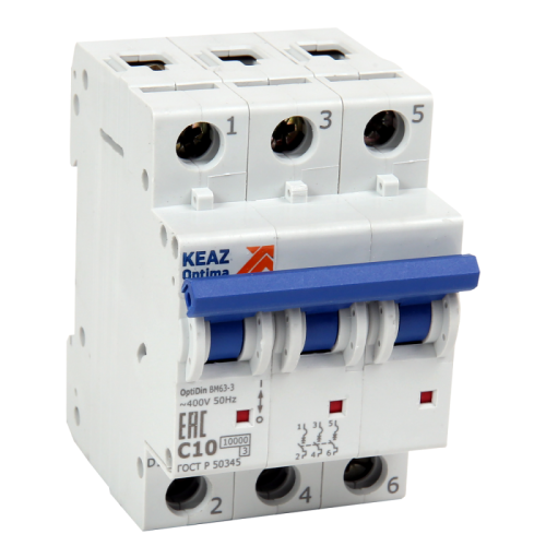 Автоматический выключатель модульный OptiDin BM63-3C25-ОМ4-РЕГ (1 шт.) КЭАЗ | код 233895 | КЭАЗ