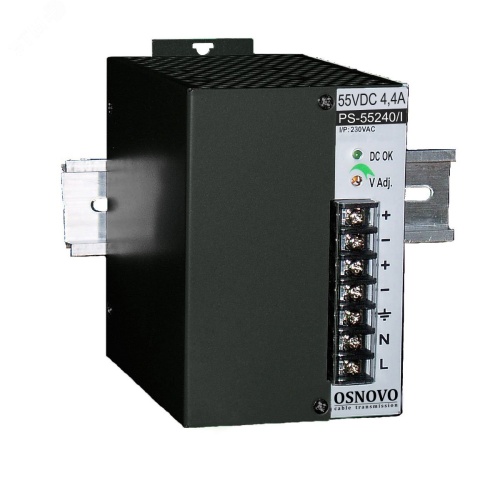 Блок питания промышленный. DC55V, 4,4A(240W). Диапазон входных напряжений AC100-240V. КПД 83%. | код PS-55240/I | OSNOVO Блок питания промышленный. DC55V, 4,4A(240W). Диапазон входных напряжений AC100-240V. КПД 83%. | код PS-55240/I | OSNOVO
