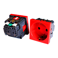 Розетка электрическая Mosaic одинарная с заземлением и шторками, безвинтовое подключение, красная | код TWT-EL45x45/1G-RD | TWT