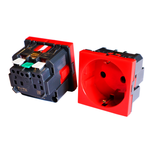 Розетка электрическая Mosaic одинарная с заземлением и шторками, безвинтовое подключение, красная | код TWT-EL45x45/1G-RD | TWT