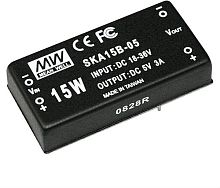 Источник питания DC-DC, 15Вт, вход 9…18В, стабил. выход 12В/125…1250мА, изоляция 1000В DC, 50.8х25.4х11.27мм., -25С…+71С | код SKA15A-12 | MeanWell