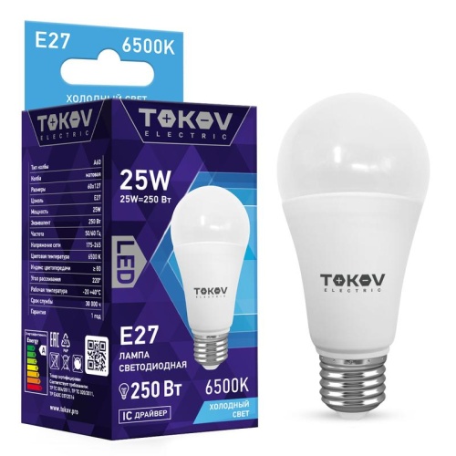 Лампа светодиодная 25Вт А60 6500К Е27 176-264В | код. TKE-A60-E27-25-6.5K | TOKOV ELECTRIC