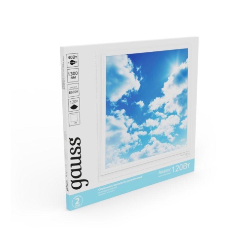 Светильник светодиодный ДВО 40 Вт 1300 лм 6500К AC 220В IP20 595х595х8мм ультратонкий с картоной небо драйвер в комплекте Gauss | код 846511340 | Gauss фото 3