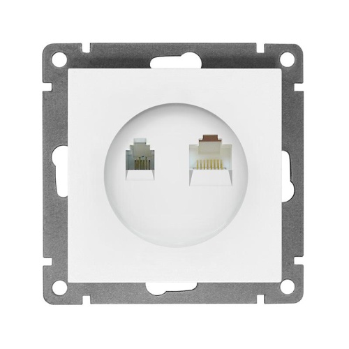 Розетка компьютерная+телефонная UNIVersal серия Афина, с/у, 1А, RJ45, RJ12, белая (еврослот), механизм | код A0052 | Universal Розетка компьютерная+телефонная UNIVersal серия Афина, с/у, 1А, RJ45, RJ12, белая (еврослот), механизм | код A0052 | Universal