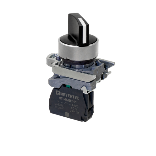 Переключатель на 2 положения с фиксацией, короткая ручка, 1NO, IP65, металл MTB4-BD21 | код 137143 | MEYERTEC