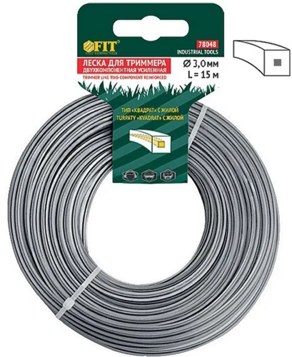 Леска для садовых триммеров усиленная, полиамидная жила, ''Квадрат'' 3,0 мм х 15 м | код 78048 | FIT