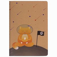 Тетрадь 40 л. в клетку обложка КРАФТ, бежевая бумага 70 г/м2, сшивка, А5 (147х210 мм), SPACE CAT, BRAUBERG, 403762 | код 403762 | BRAUBERG