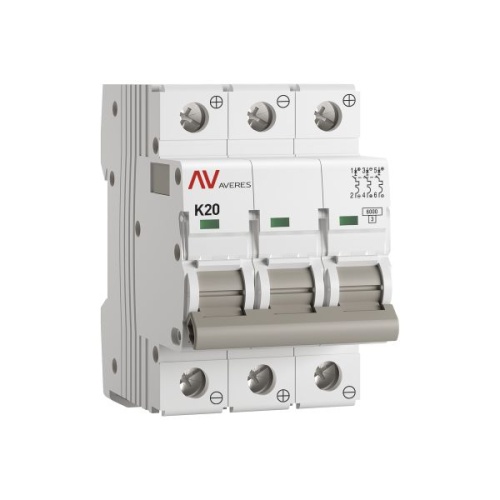 Выключатель автоматический AV-6 DC 3P 20A (K) 6kA EKF AVERES | код mcb6-DC-3-20K-av | EKF
