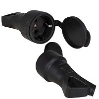 Розетка разборная влагозащищенная электрическая переносная RUICHI РТ-050 с защитной крышкой, 16 А, 250 В, IP54, каучук, угловая, черная | код 115570 | Ruichi