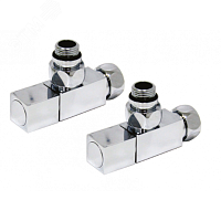 Комплект вентилей для полотенцесушителя угловой г/ш 3/4'х1/2' с квадратной ручкой без отражателей золотой хром | код 4656754412345 | ДВИН