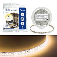 Лента светодиодная 120SMD(2835)/м 9.6Вт/м 12В 3000К LS613 (уп.5м) FERON 27732