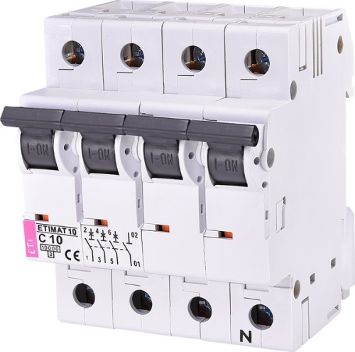 Автоматический выключатель ETIMAT 10 3p+N C 10А (10 kA) | код 002136714 | ETI