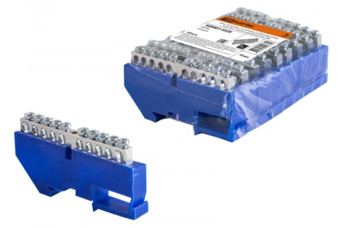 Шина N нулевая с изолятором на DIN-рейку 6х9мм стойка бол. 10 групп никелированная TDM | код SQ0801-0328 | TDM