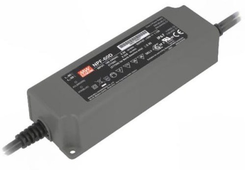 Источник питания AC-DC, 60Вт, вход 90…305В AC, 47…63Гц /127…431В DC, выход 12В/5A, ККМ, изоляция 3750В AC, в кожухе 150х53х35мм, -40…+70С, функция димминга | код NPF-60D-12 | MeanWell