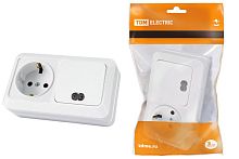 Блок комбинированный выкл. 1-кл. с/п 10А + розетка 2П+З 16А 250В БКВР IP20 белый Ладога TDM | код SQ1801-0103 | TDM