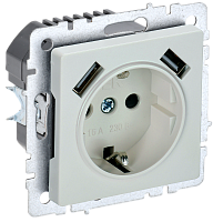 BRITE Роз. с з/к/ш 16А с USB A+A 3,1А РЮш10-2-БрЖ жемч. IEK | код BR-R14-16-U21-D31-K36 | IEK