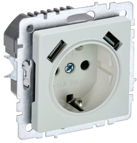 BRITE Роз. с з/к/ш 16А с USB A+A 3,1А РЮш10-2-БрЖ жемч. IEK | код BR-R14-16-U21-D31-K36 | IEK