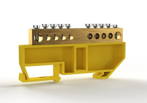 Шина PE "земля" на DIN-изоляторе 8х12мм 10 отвер. латунь TOKOV ELECTRIC TKE-BCB-812-10-DIN/PE Шина PE "земля" на DIN-изоляторе 8х12мм 10 отвер. латунь TOKOV ELECTRIC TKE-BCB-812-10-DIN/PE