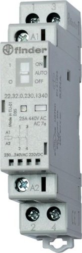 Контактор модульный 2NO 25А AgNi 24В AC/DC 17.5мм IP20 опции: мех. индикатор + LED | код 223200241320 | FINDER