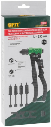 Заклепочник комбинированный профи для резьбовых заклепокм 3-М6 и вытяжных заклепок 2.4-4.8мм (235мм) FIT 32070 фото 3