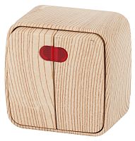 Выключатель двойной с подсветкой, 10A-250В, ОУ, Polo, сосна,3-105-11 | код Б0036106 | ЭРА