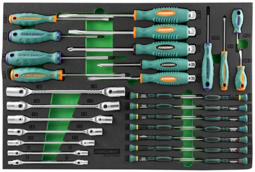 D737134SV Набор стержневых отверток и ключей гаечных карданных в EVA ложементе 560х400 мм, 34 предмета | код D737134SV | JONNESWAY