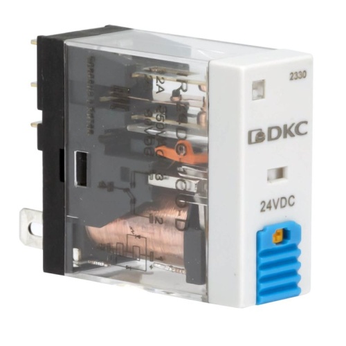 Реле миниатюрное промышленное, 1CO, ком. ток 12А, AgSnO?, напряжение 12V DC, опция: тест-кнопка+светодиод+защитный диод | код IR-12DC-1CO-D | DKC