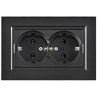 Розетка 2-м СП BRITE РСПл12-3-БрЧ 16А в сборе с заземл. без защ. шторок плоская черн. IEK BR-R27-16-K02-F